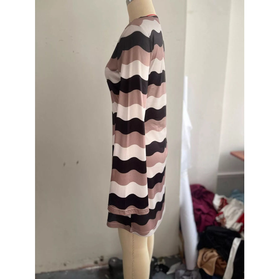 Wavy Striped Flare Sleeve Dress Apparel and Accessories