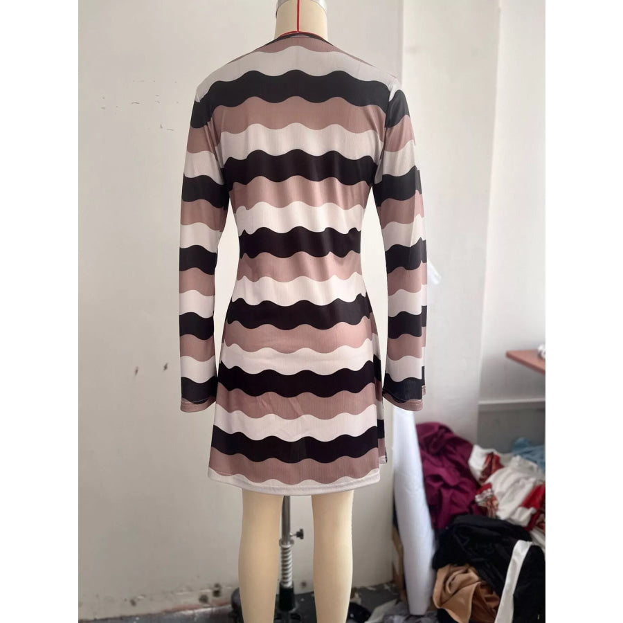 Wavy Striped Flare Sleeve Dress Apparel and Accessories