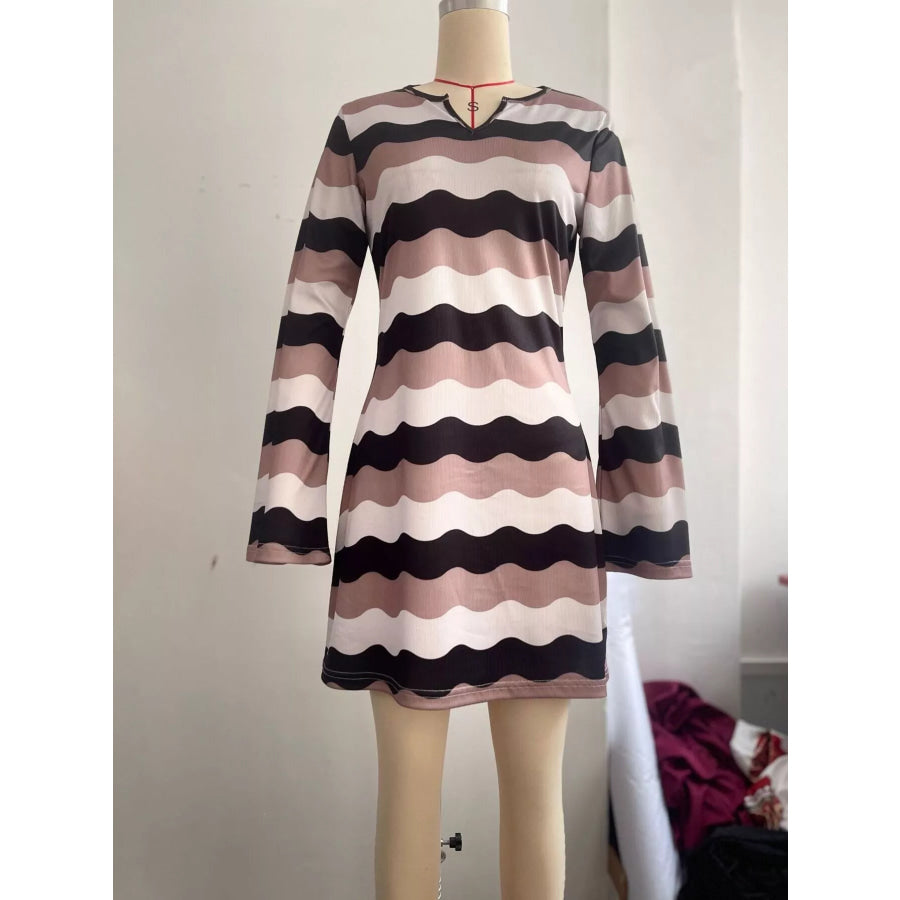 Wavy Striped Flare Sleeve Dress Apparel and Accessories