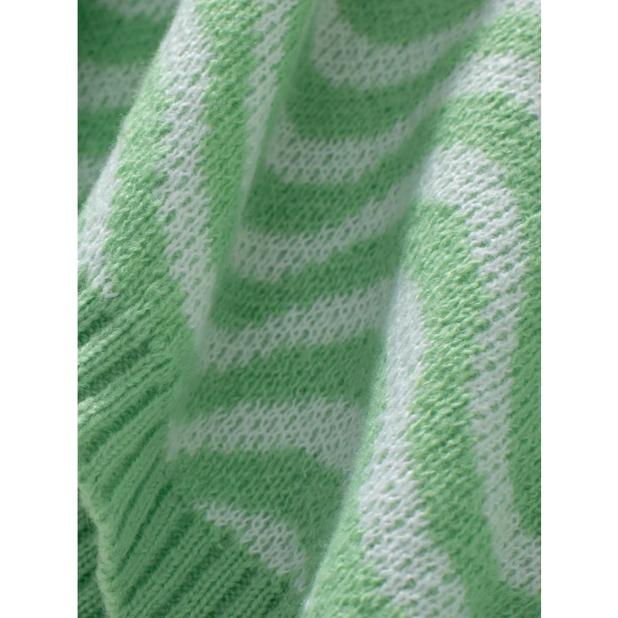 Wavy Striped Round Neck Sweater Apparel and Accessories
