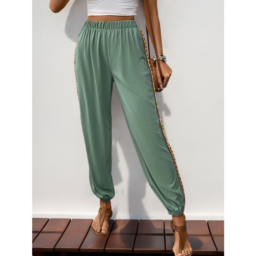 Weave Band Patchwork Elastic Waist Joggers Apparel and Accessories