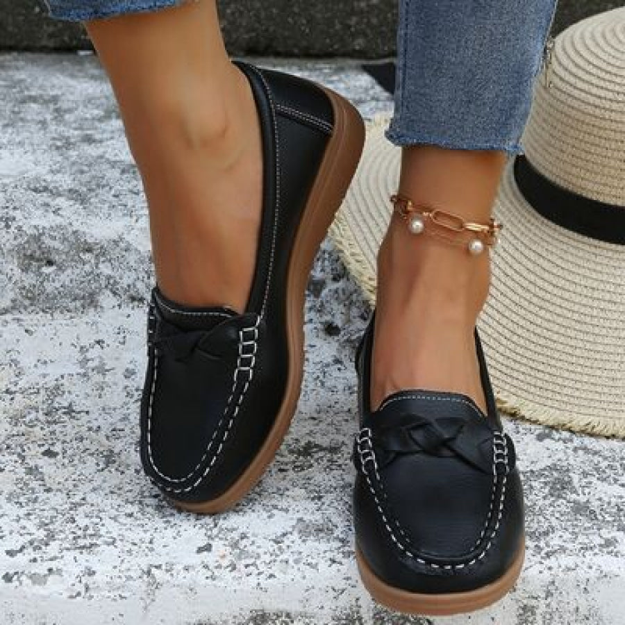 Weave Wedge Heeled Loafers Black / 35 Clothing