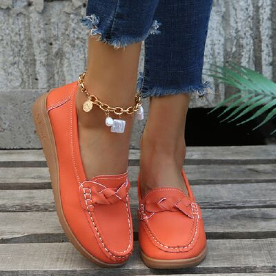 Weave Wedge Heeled Loafers Red Orange / 35 Clothing