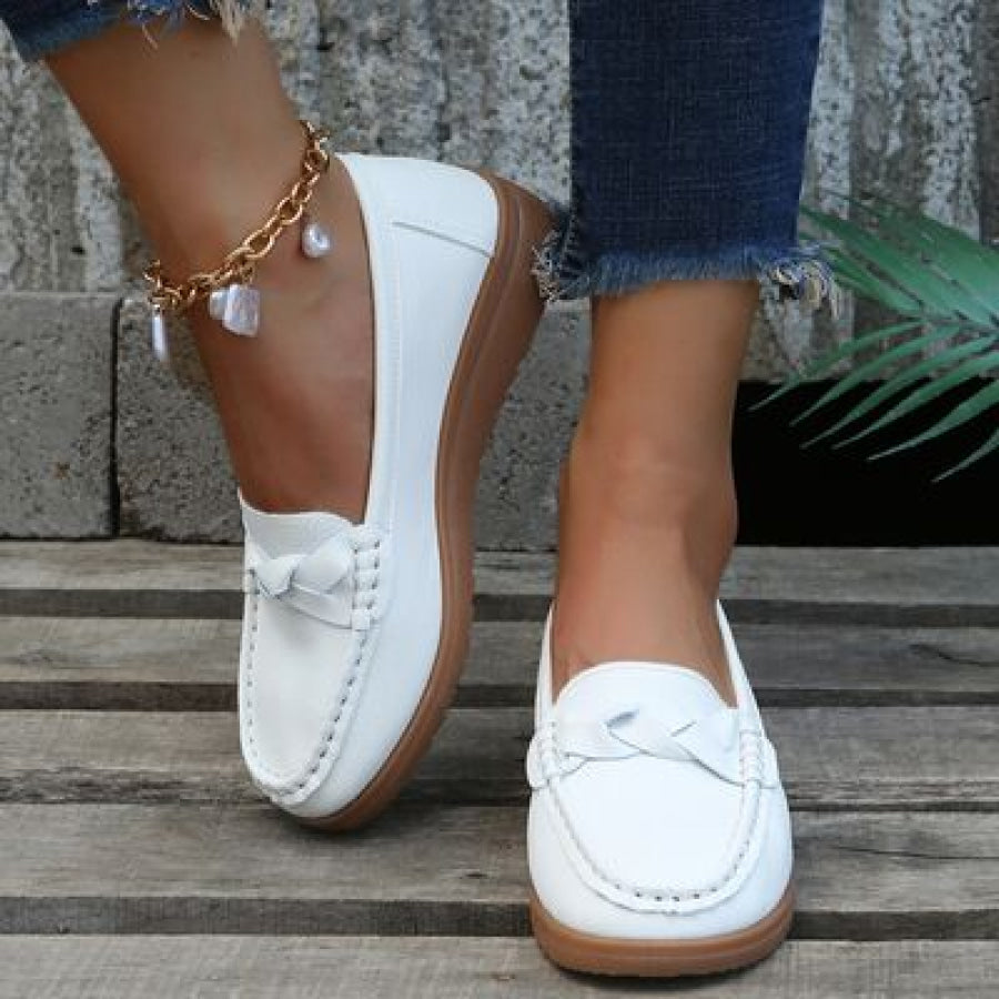 Weave Wedge Heeled Loafers White / 35 Clothing