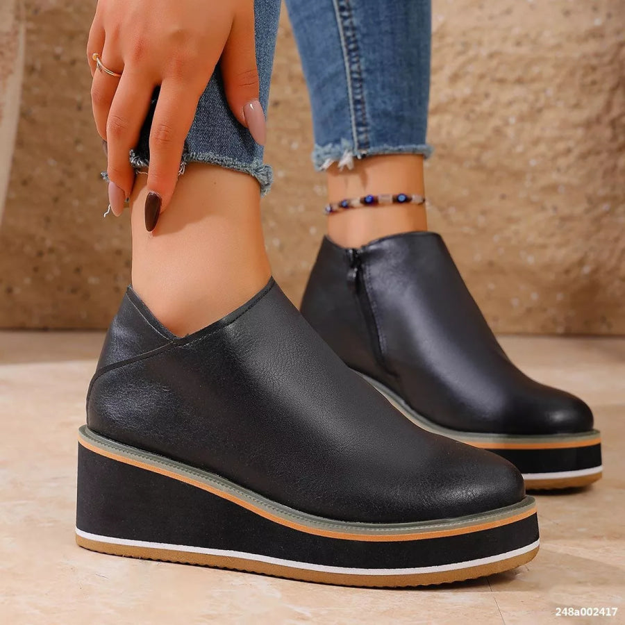 Wedge Ankle Boots with Zipper Black / 36 Apparel and Accessories