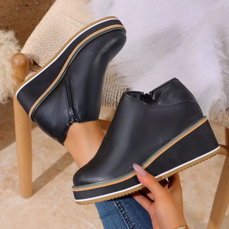 Wedge Ankle Boots with Zipper Black / 36 Apparel and Accessories