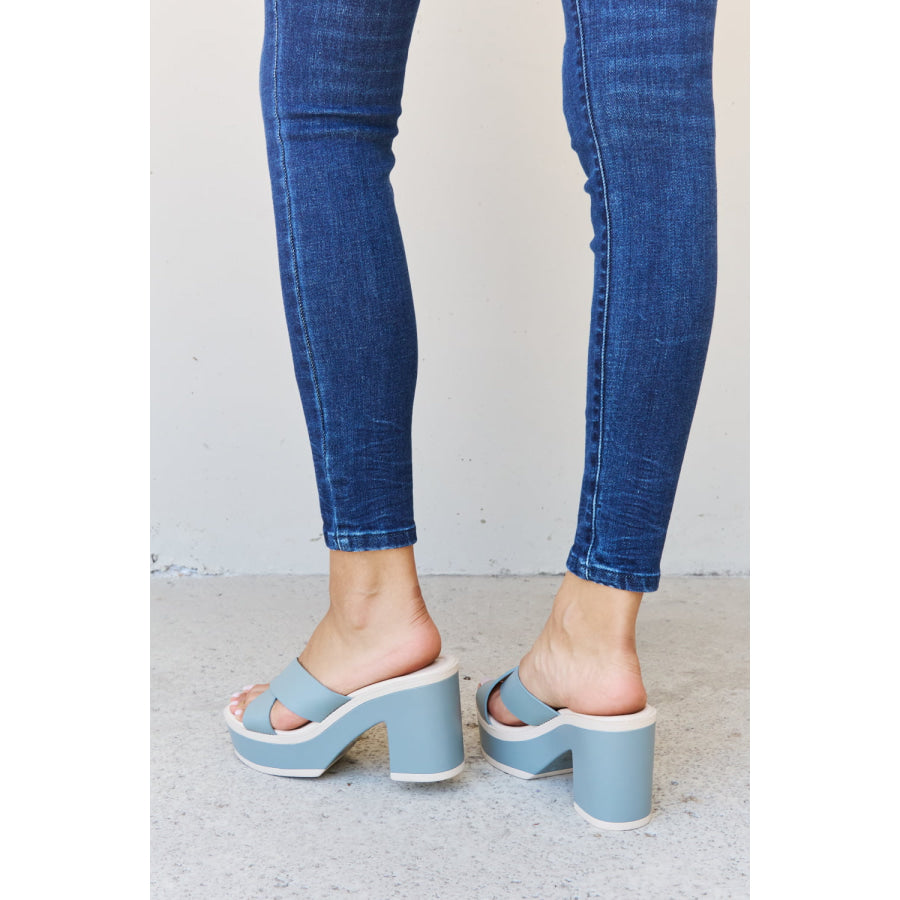 Weeboo Cherish The Moments Contrast Platform Sandals in Misty Blue footwear