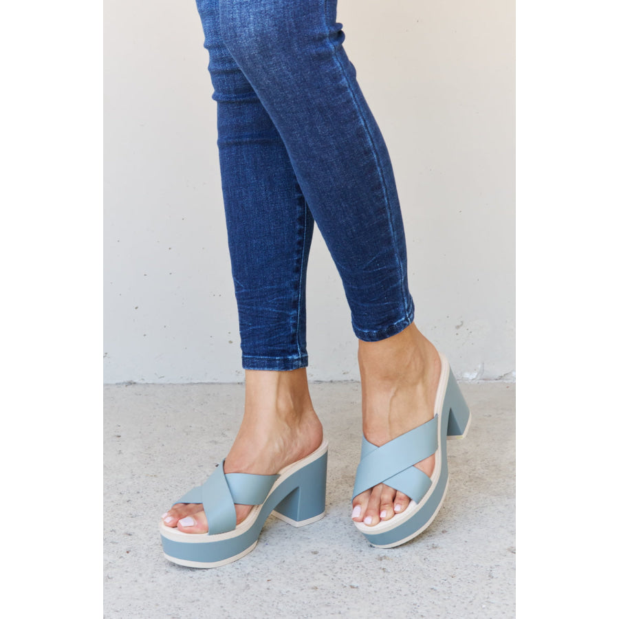 Weeboo Cherish The Moments Contrast Platform Sandals in Misty Blue footwear