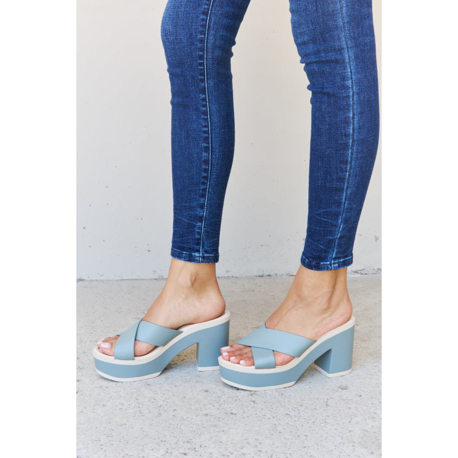 Weeboo Cherish The Moments Contrast Platform Sandals in Misty Blue footwear