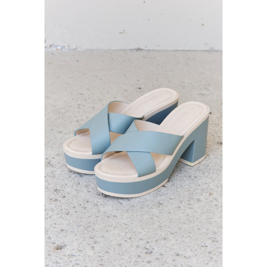 Weeboo Cherish The Moments Contrast Platform Sandals in Misty Blue footwear