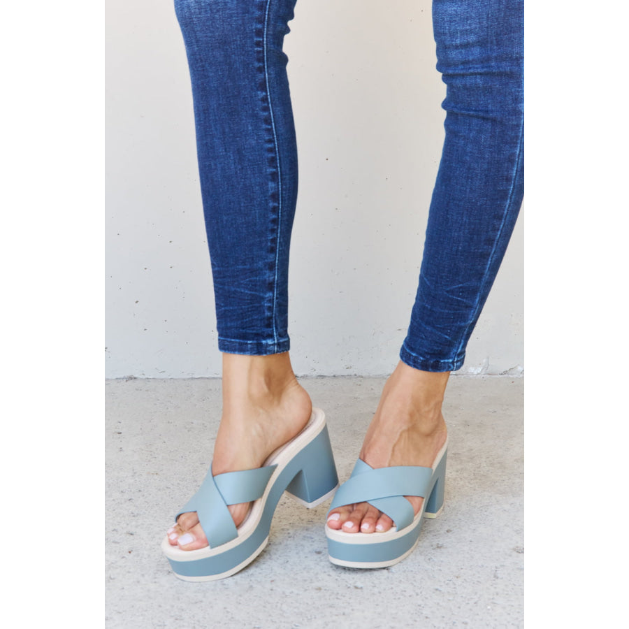 Weeboo Cherish The Moments Contrast Platform Sandals in Misty Blue Light Blue / 6.5 footwear