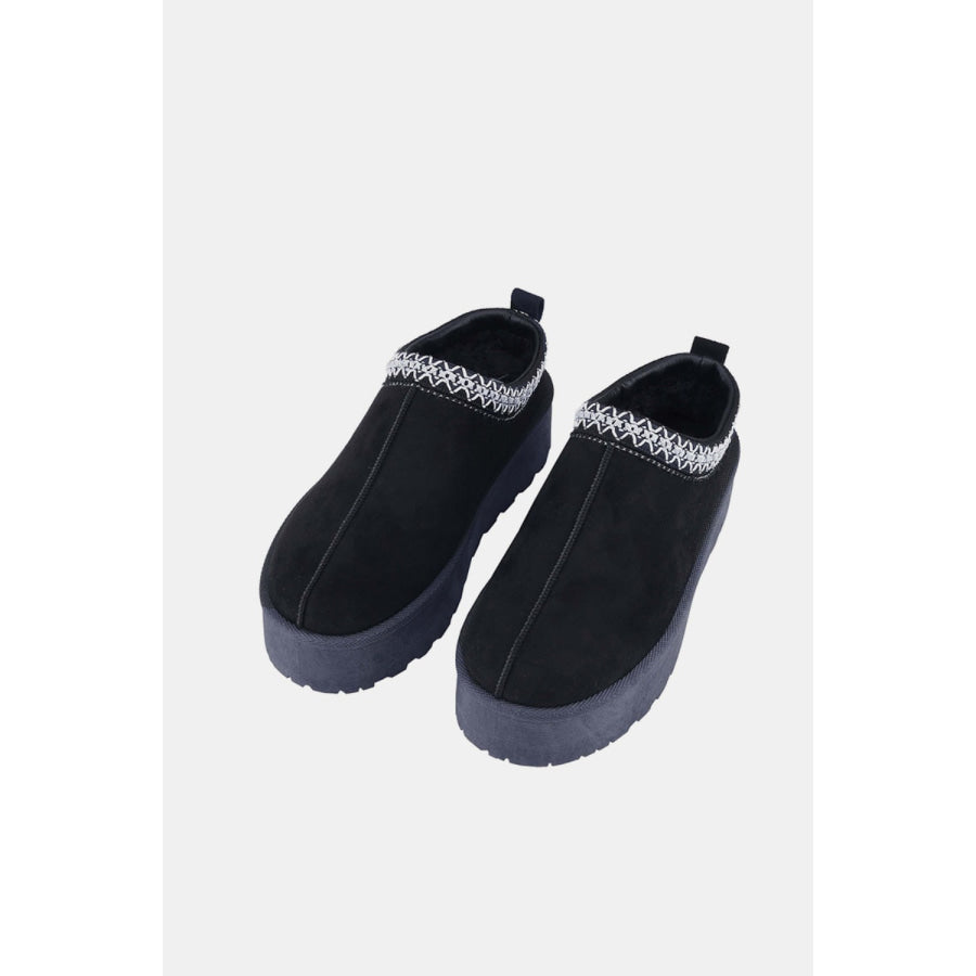 Weeboo Platform Embroidered Trim Slip-On Boots Apparel and Accessories