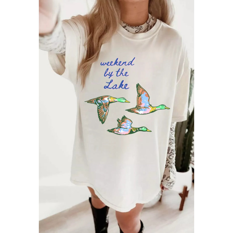 Weekend by the Lake Graphic Oversized T-Shirt White / S Apparel and Accessories