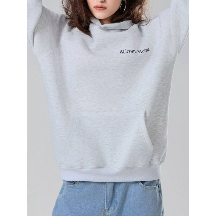 ’Welcome Home’ Graphic Raglan Sleeve Hoodie Gray / S Apparel and Accessories