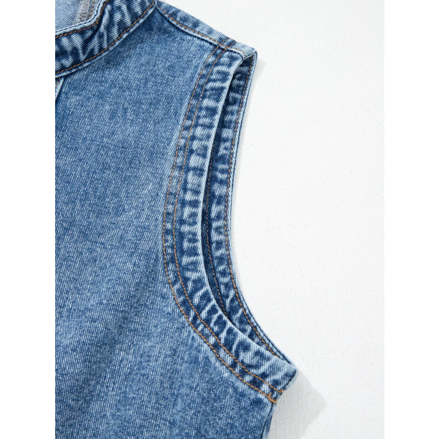 Western Belt Button Down Sleeveless Denim Short Dress Apparel and Accessories