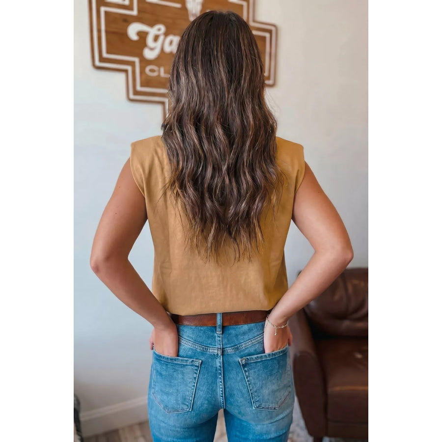 Western Boots Flower Printed Sleeveless Loose Tank Top Apparel and Accessories