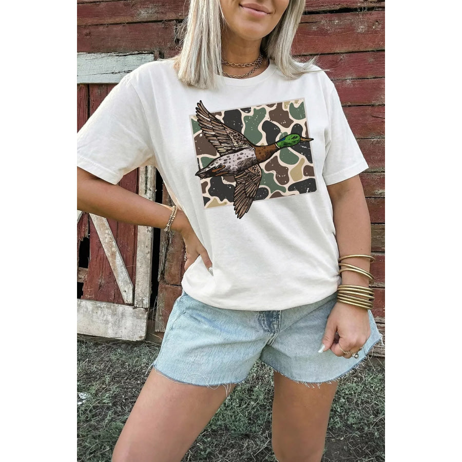 Western Camo Mallard Duck Graphic Casual Short Sleeve T-Shirt Apparel and Accessories