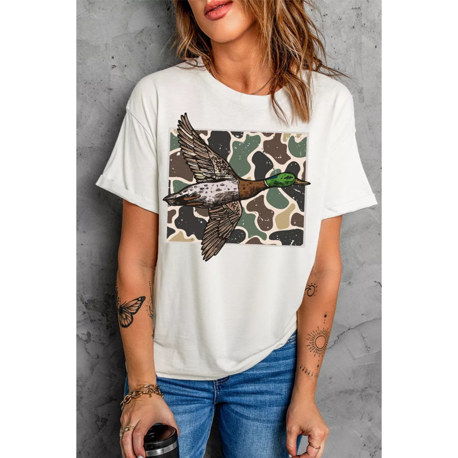 Western Camo Mallard Duck Graphic Casual Short Sleeve T-Shirt White / S Apparel and Accessories