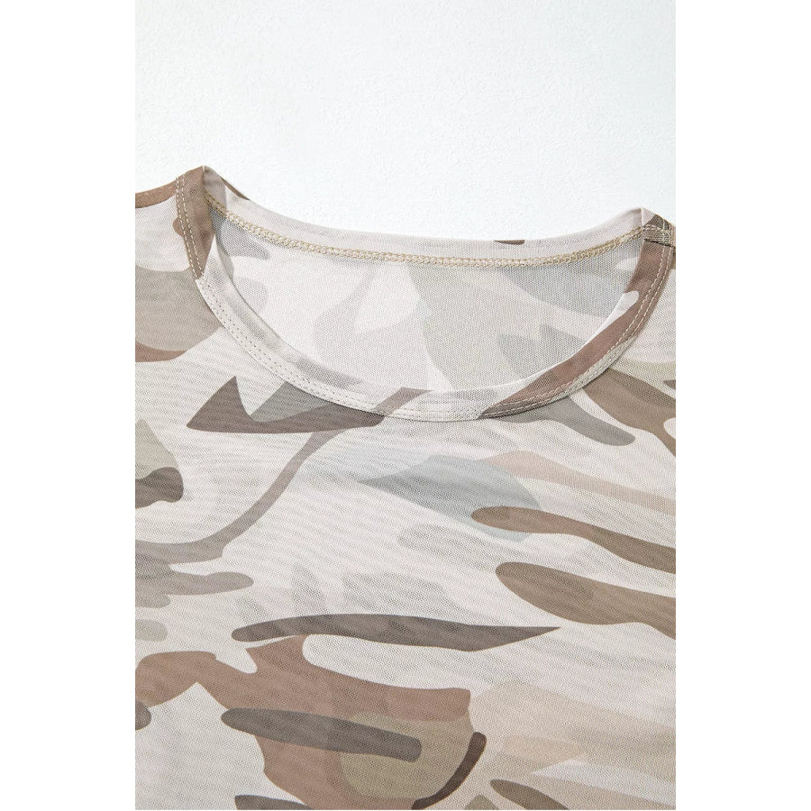 Western Camo Print Mesh Long Sleeve Top Apparel and Accessories