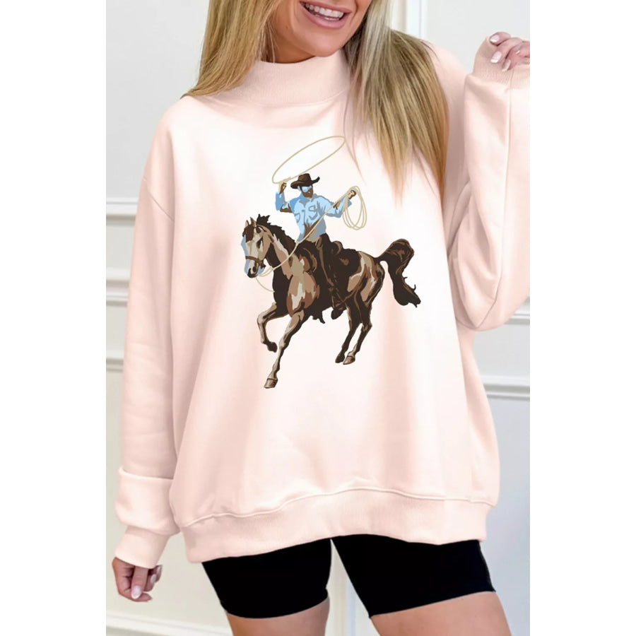 Western Cowboy Rodeo Print Mock Neck Sweatshirt Apparel and Accessories