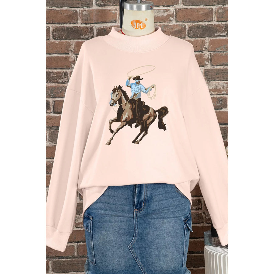 Western Cowboy Rodeo Print Mock Neck Sweatshirt Apparel and Accessories