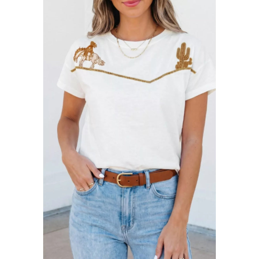 Western Embroidered Casual Tee Apparel and Accessories