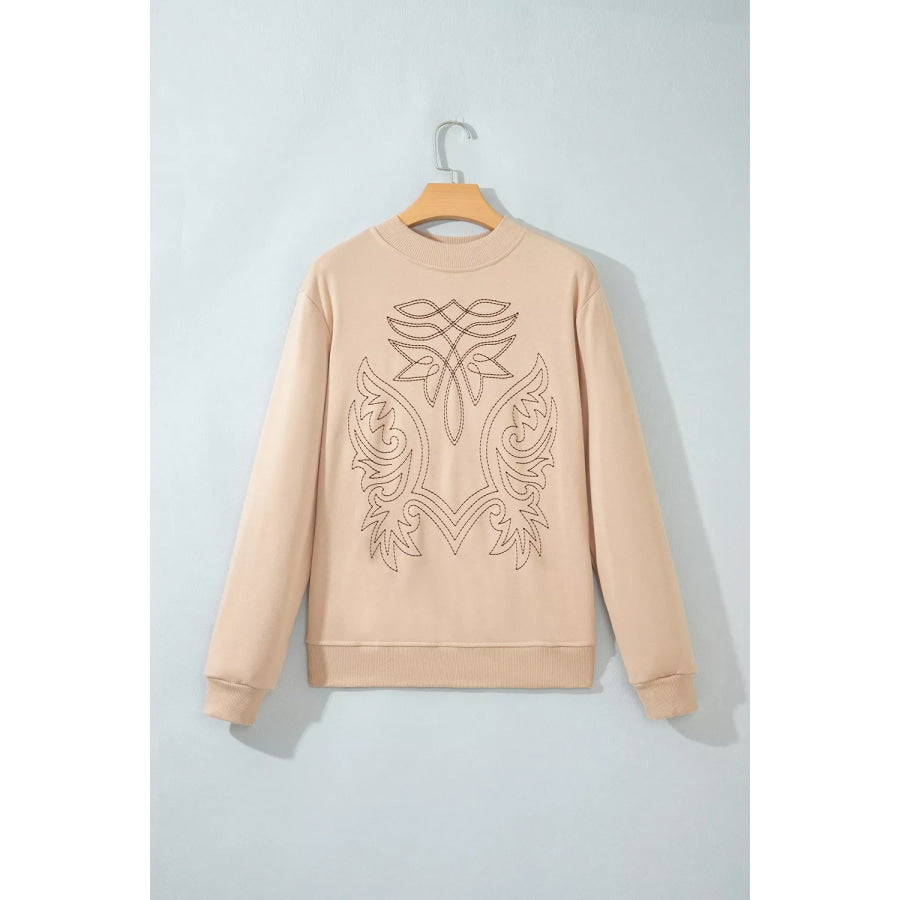 Western Embroidery Round Neck Pullover Long Sleeve Sweatshirt Apparel and Accessories