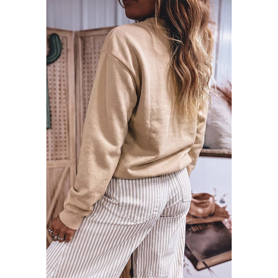 Western Embroidery Round Neck Pullover Long Sleeve Sweatshirt Apparel and Accessories