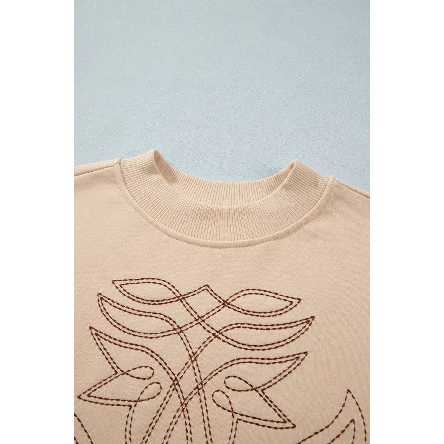 Western Embroidery Round Neck Pullover Long Sleeve Sweatshirt Apparel and Accessories