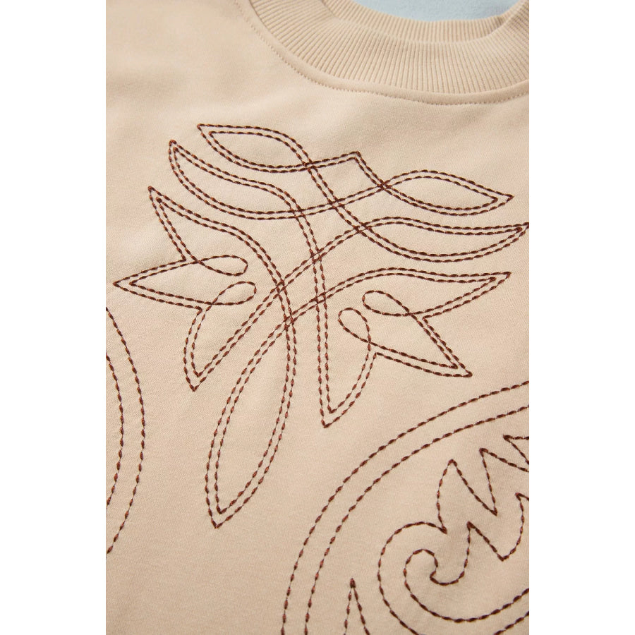 Western Embroidery Round Neck Pullover Long Sleeve Sweatshirt Apparel and Accessories