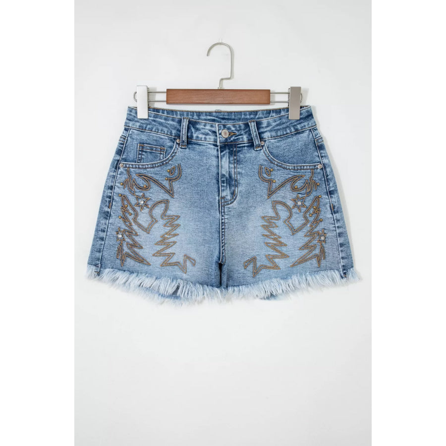 Western Embroidery Stud Denim Shorts Apparel and Accessories