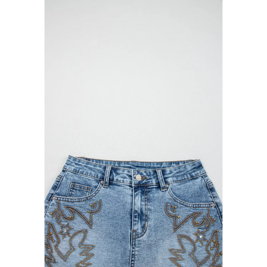 Western Embroidery Stud Denim Shorts Apparel and Accessories