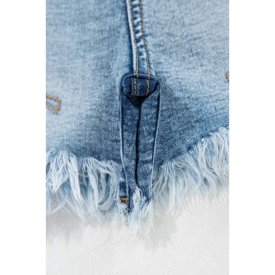 Western Embroidery Stud Denim Shorts Apparel and Accessories