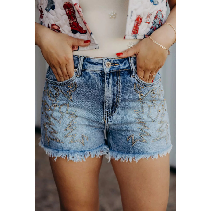 Western Embroidery Stud Denim Shorts Medium / 4 Apparel and Accessories