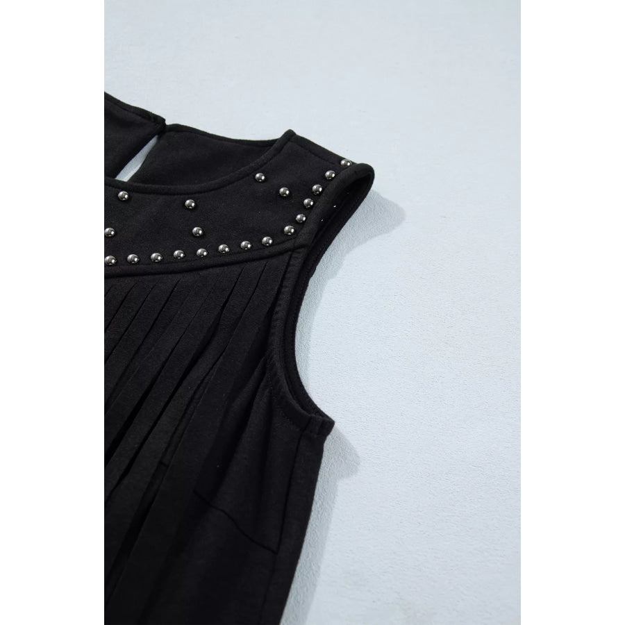 Western Fringe Rivet Paneling Bust Sleeveless Top Apparel and Accessories