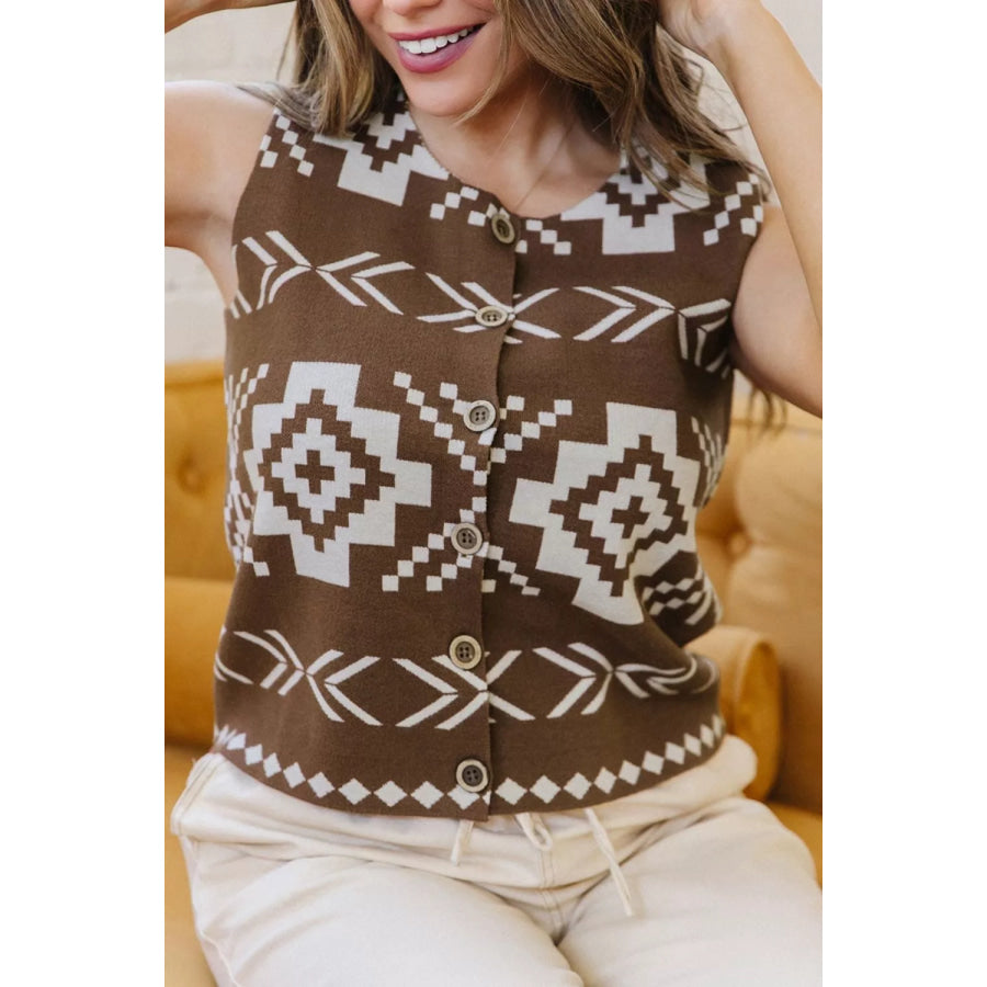 Western Geometric Pattern Sleeveless Knit Sweater Vest Apparel and Accessories