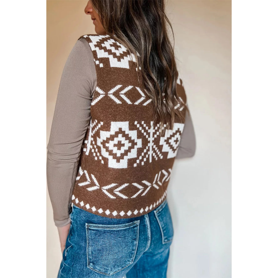 Western Geometric Pattern Sleeveless Knit Sweater Vest Apparel and Accessories