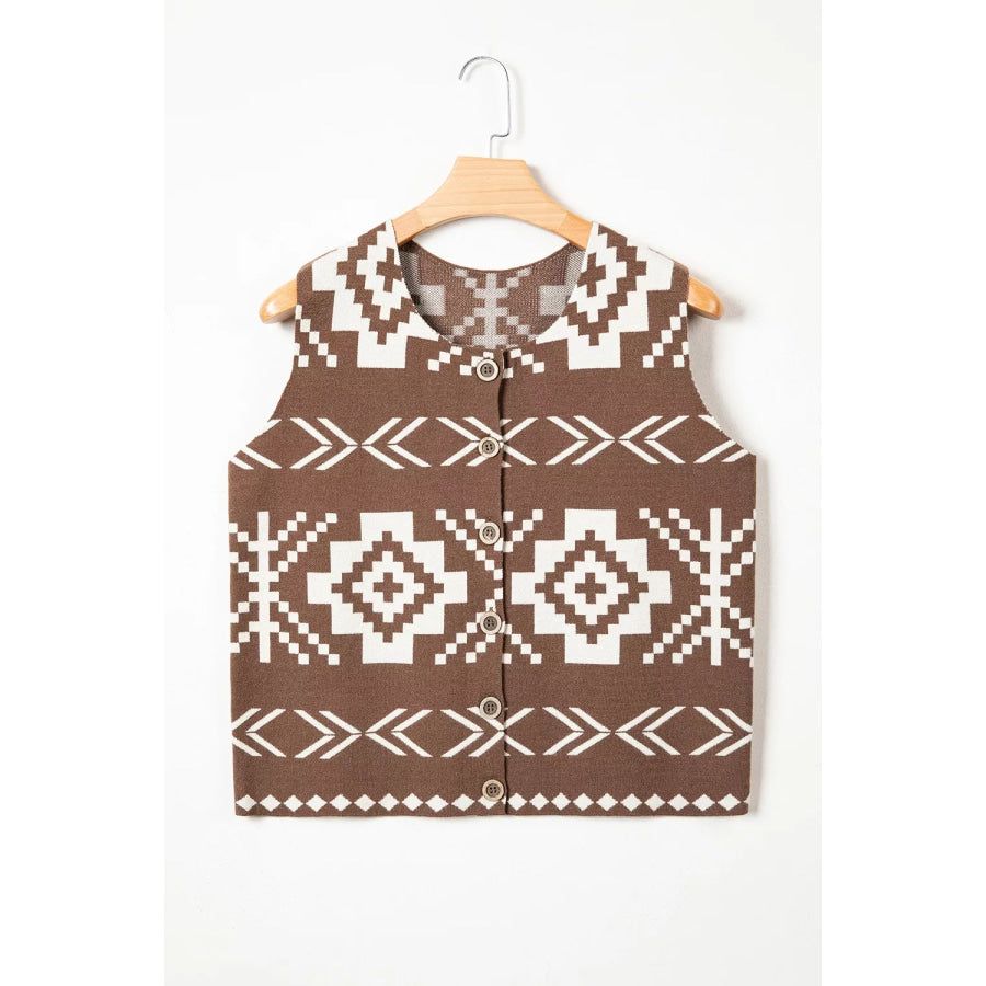 Western Geometric Pattern Sleeveless Knit Sweater Vest Apparel and Accessories