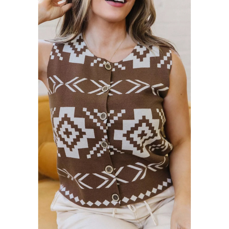 Western Geometric Pattern Sleeveless Knit Sweater Vest Apparel and Accessories