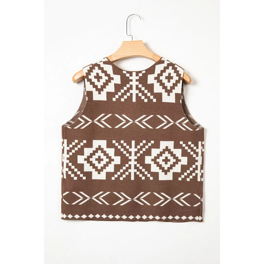 Western Geometric Pattern Sleeveless Knit Sweater Vest Apparel and Accessories