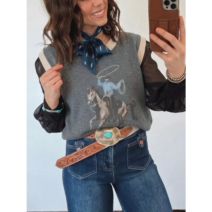 Western Graphic Knit Vest Dark Gray / S Apparel and Accessories