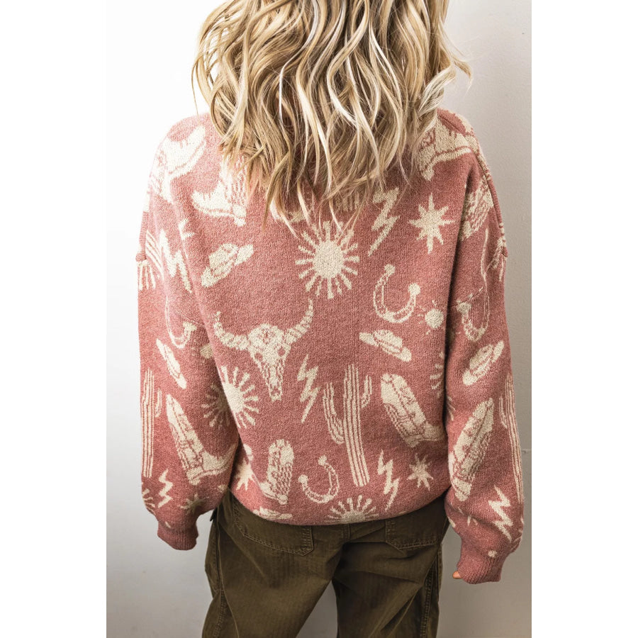 Western Graphic Round Neck Sweater Apparel and Accessories
