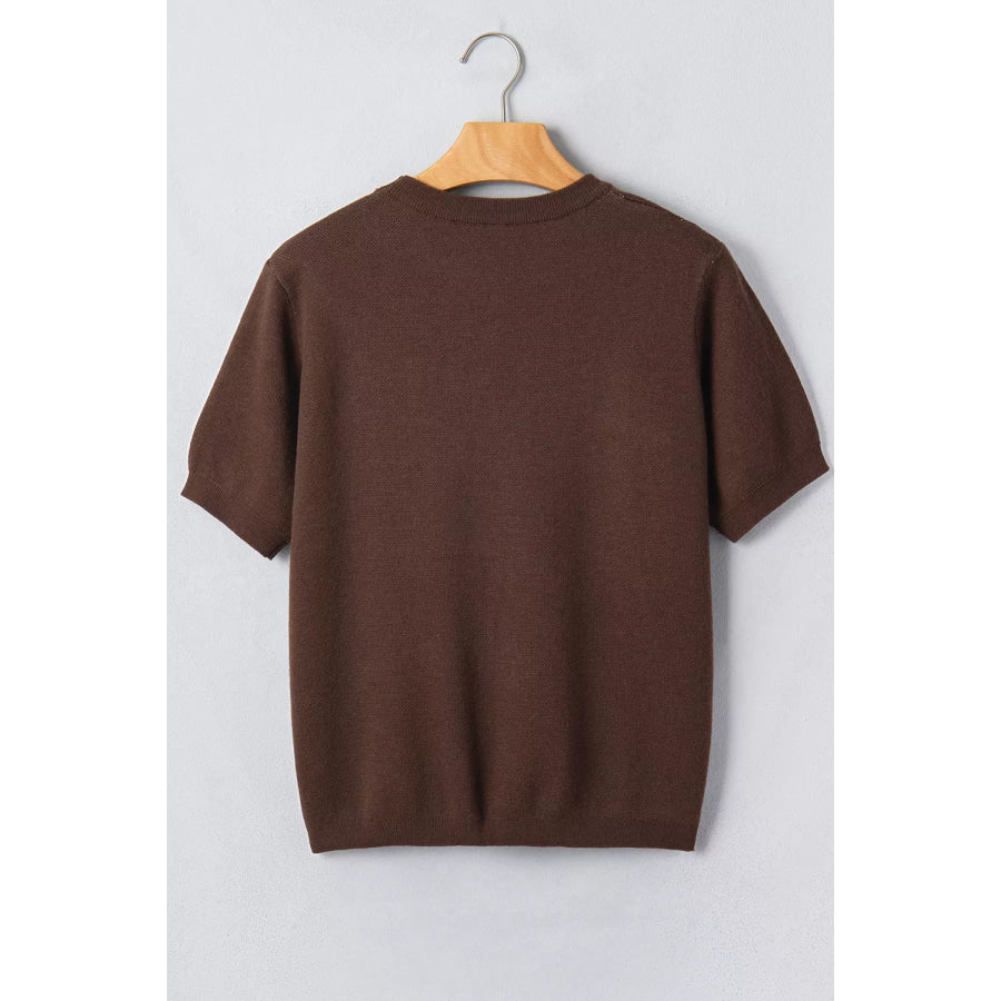 Western Graphic Short Sleeve Knit Casual Sweater Apparel and Accessories