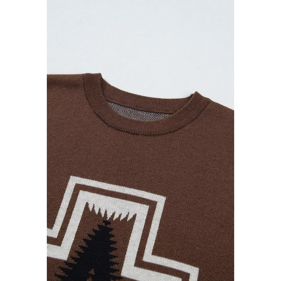 Western Graphic Short Sleeve Knit Casual Sweater Apparel and Accessories
