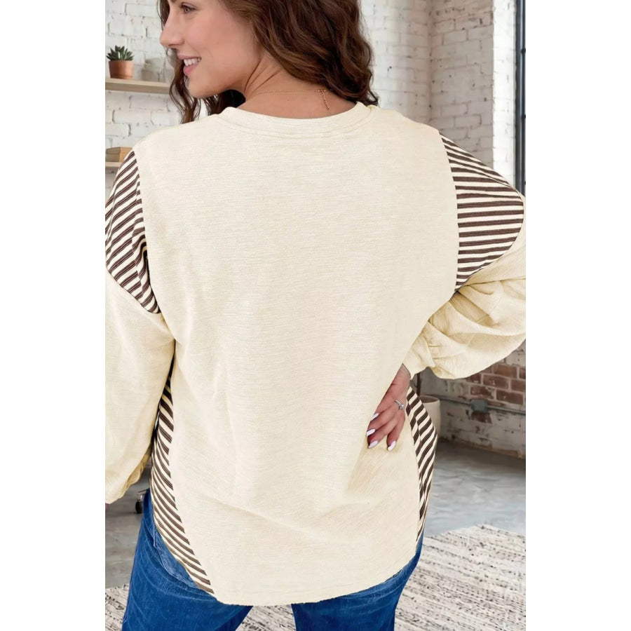 Western Graphic Striped Detail Long Sleeve Casual Top Apparel and Accessories