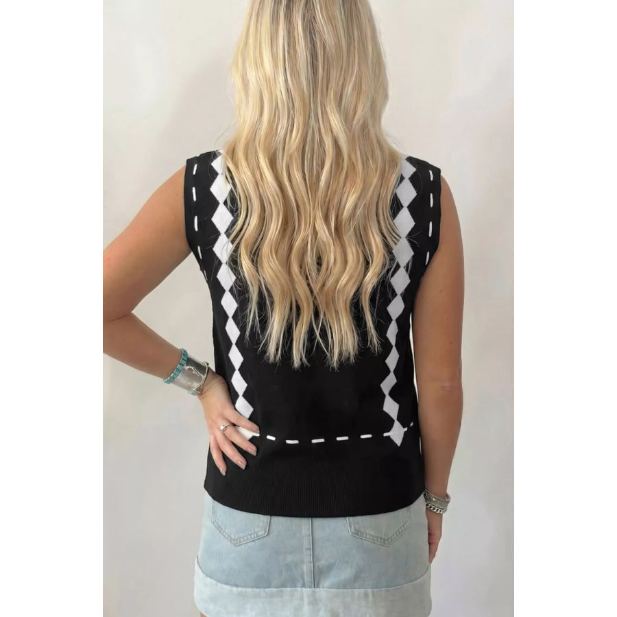 Western Horse Geometric Print Mock Neck Sweater Vest Black / S Apparel and Accessories