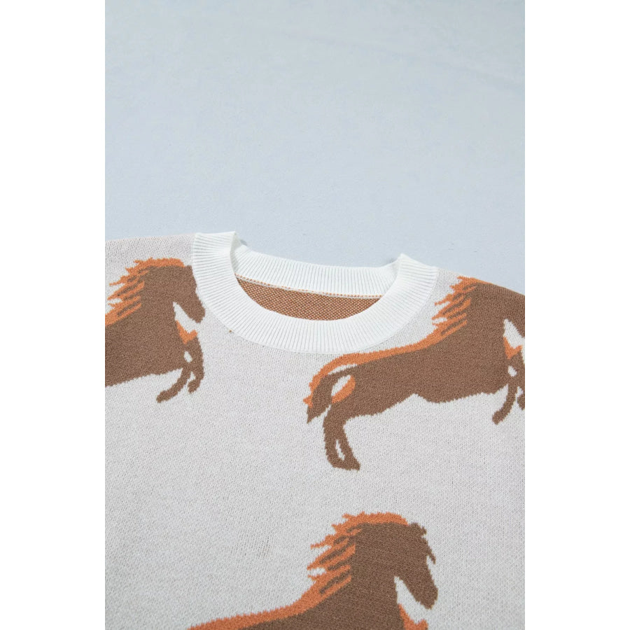 Western Horse Short Puff Sleeve Sweater Apparel and Accessories