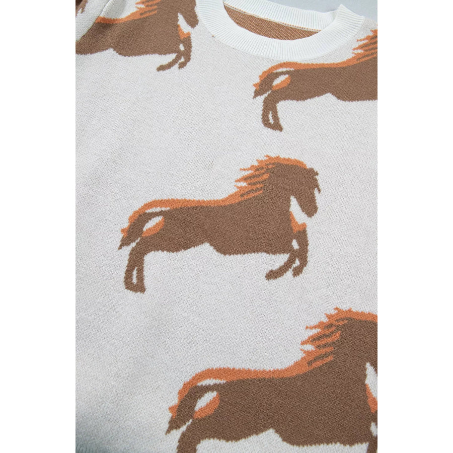 Western Horse Short Puff Sleeve Sweater Apparel and Accessories