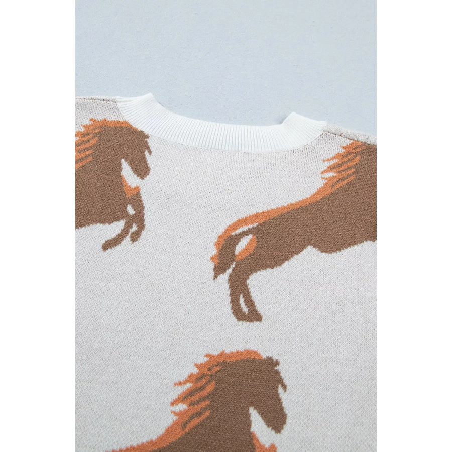 Western Horse Short Puff Sleeve Sweater Apparel and Accessories