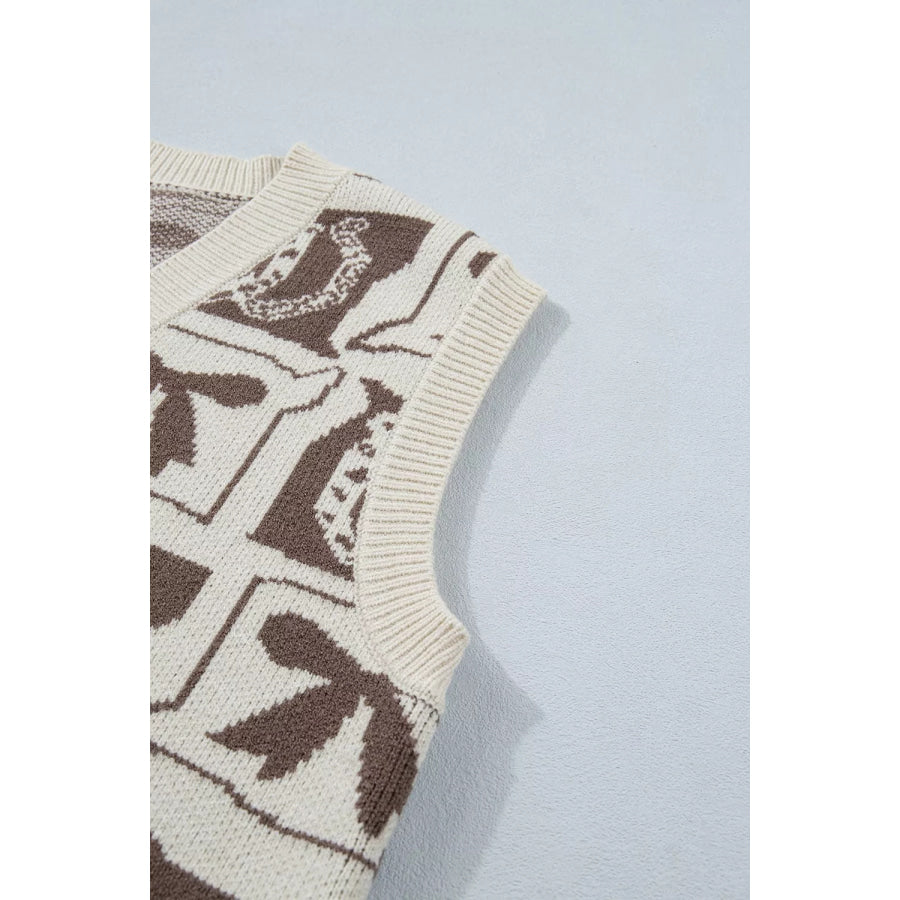 Western Horseshoe Bow Pattern Button Front Sleeveless Knit Sweater Apparel and Accessories